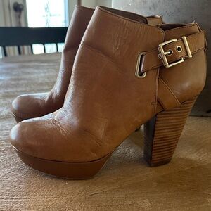 Gianni Bini Cognac Leather Platform Ankle Booties